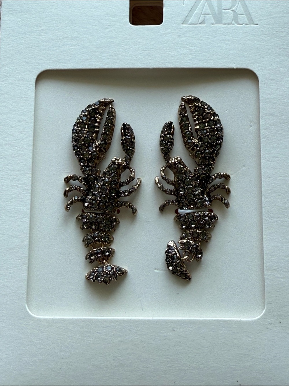 ZARA Gunmetal Rhinestone Lobster Drop Earrings